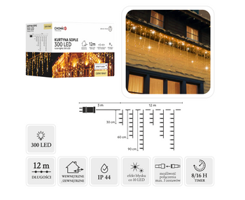 KURTYNA SOPLE 300L CIEPŁY BIAŁY + ZIMNY FLASH, DŁ. 3 + 12 M