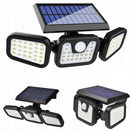 LAMPA SOLARNA LED CZUJNIK RUCHU ZMIERZCHU 3 PUNKTY ŚWIETLNE 86 LED