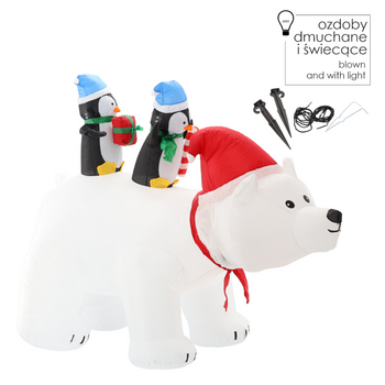 DMUCHANY NIEDŹWIEDŹ POLARNY Z PINGWINKAMI LED 200 CM