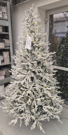 CHOINKA SZTUCZNA OŚNIERZONA 220CM PREMIUM PE12 PIĘKNA GĘSTA JAK ŻYWA ŚNIEG