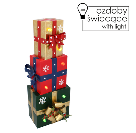 OZDOBA BOŻONAR. - METALOWE KWADRATOWE PREZENTY LED 17 x 15 x 47 CM
