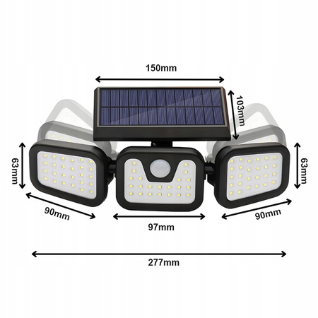 LAMPA SOLARNA LED CZUJNIK RUCHU ZMIERZCHU 3 PUNKTY ŚWIETLNE 86 LED
