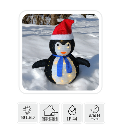 ŚWIĄTECZNA OZDOBA - PINGWIN LED 75 CM 50L CIEPŁY BIAŁY WEWN/ZEWN