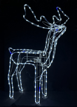 RENIFER LED Z RUCHOMĄ GŁOWĄ XXL 115 cm ZIMNA BIEL + NIEBIESKI FLASH