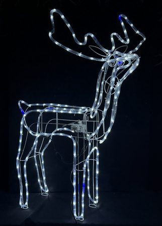 RENIFER LED Z RUCHOMĄ GŁOWĄ XXL 115 cm ZIMNA BIEL + NIEBIESKI FLASH