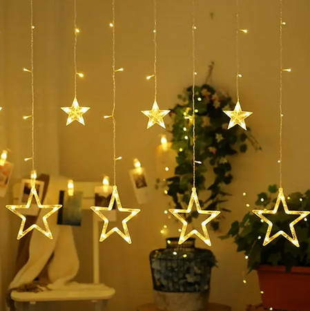 Kurtyna świetlna Gwiazdki LED – zasłona w gwiazdy, 3 m, 128 LED