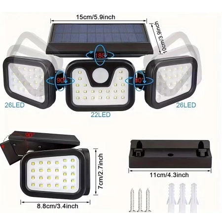 Lampa Solarna 74 Led 4w1 Zewnętrzna Uliczna Czujnik Ruchu Zmierzchu Mocna