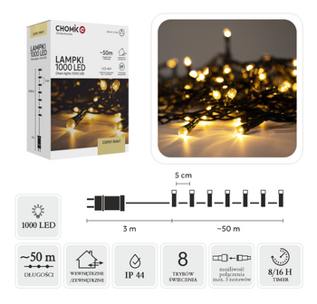 LAMPKI LED 1000L CIEPŁY BIAŁY DŁ. 3 + 50 M WEWN/ZEWN