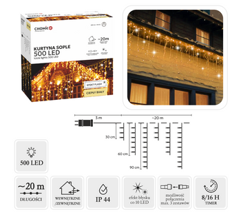 KURTYNA SOPLE 500L CIEPŁY BIAŁY + ZIMNY FLASH, DŁ. 3 + 20 M