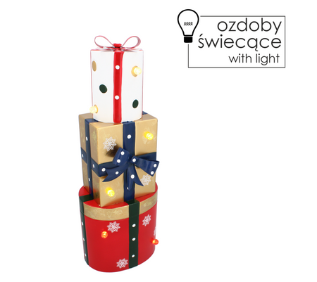 OZDOBA BOŻONAR. - METALOWE PREZENTY MIX KSZTAŁTÓW LED 18 x 13 x 50 CM