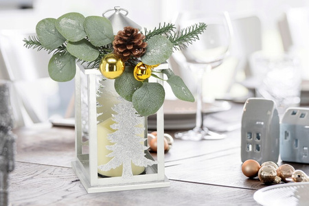 Świąteczny Lampion Metalowy srebrny ze stojakiem - 12,5x12,5x30,5cm - LED