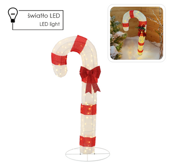 ŚWIĄTECZNA OZDOBA - LASKA CUKROWA LED 1,2 M 100L CIEPŁY BIAŁY WEWN/ZEWN