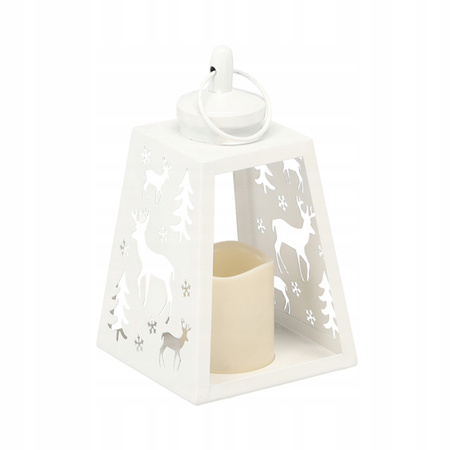 Świąteczny Lampion LED metalowy biały RENIFER - 12x21,5cm