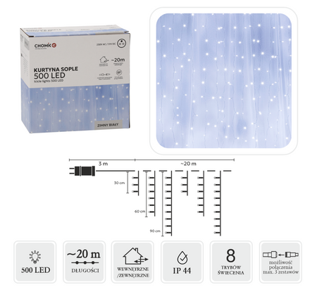 KURTYNA SOPLE 500L ZIMNY BIAŁY, DŁ. 3 + 20 M