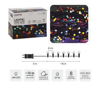 LAMPKI LED KULKI 200L MULTIKOLOR, DŁ. 3 + 16 M