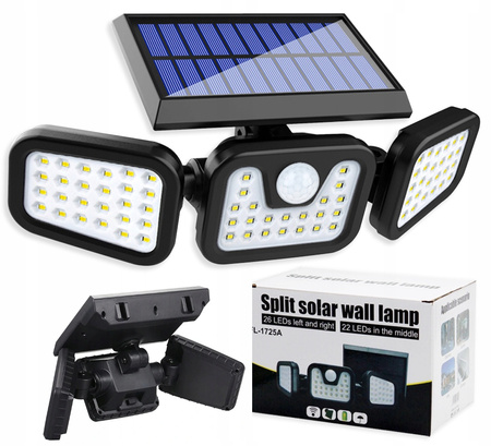 LAMPA SOLARNA LED CZUJNIK RUCHU ZMIERZCHU 3 PUNKTY ŚWIETLNE 86 LED