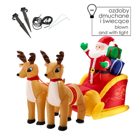 DMUCHANY MIKOŁAJ NA SANIACH Z RENIFERAMI LED 235 CM