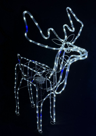 RENIFER LED Z RUCHOMĄ GŁOWĄ XXL 115 cm ZIMNA BIEL + NIEBIESKI FLASH