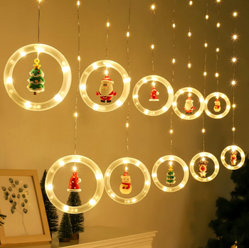 Kurtyna LED z figurkami – 10 kółek, 110 LED, 8 trybów, sterowanie pilotem