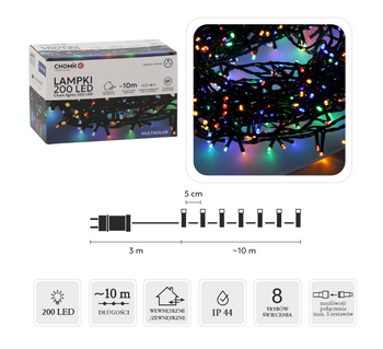 LAMPKI LED 200L MULTIKOLOR DŁ. 3 + 10 M WEWN/ZEWN