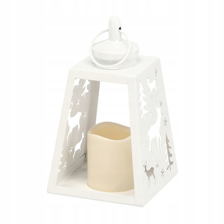 Świąteczny Lampion LED metalowy biały RENIFER - 12x21,5cm
