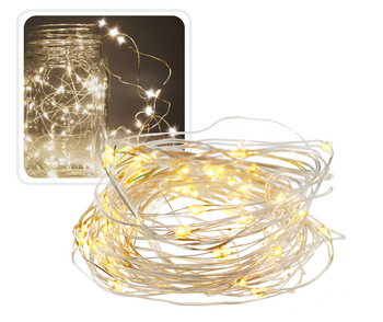 Łańcuch świetlny dekoracyjny drucik 60 LED na baterie – ciepły biały