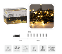 LAMPKI LED 200L CIEPŁY BIAŁY, DŁ. 3 + 10 M WEWN/ZEWN
